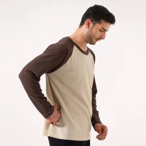 Offwhite/Brown Raglan Long Sleeve Waffle T-Shirt