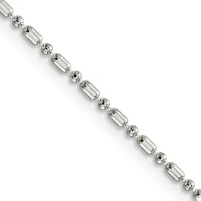 1.5mm Sterling Silver Solid Fancy Beaded Chain Necklace