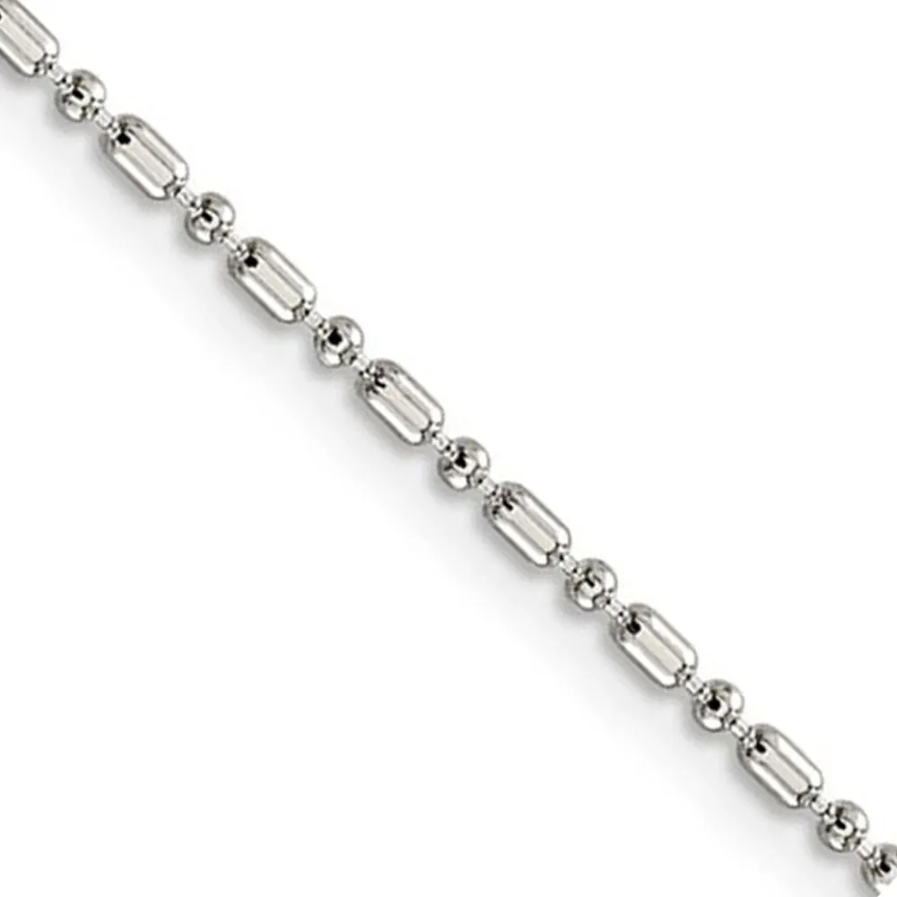 1.5mm Sterling Silver Solid Fancy Beaded Chain Necklace