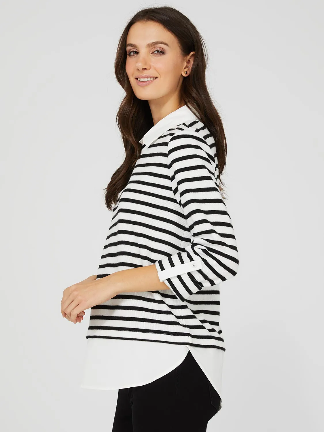 2-Fer Striped Long Sleeve Top