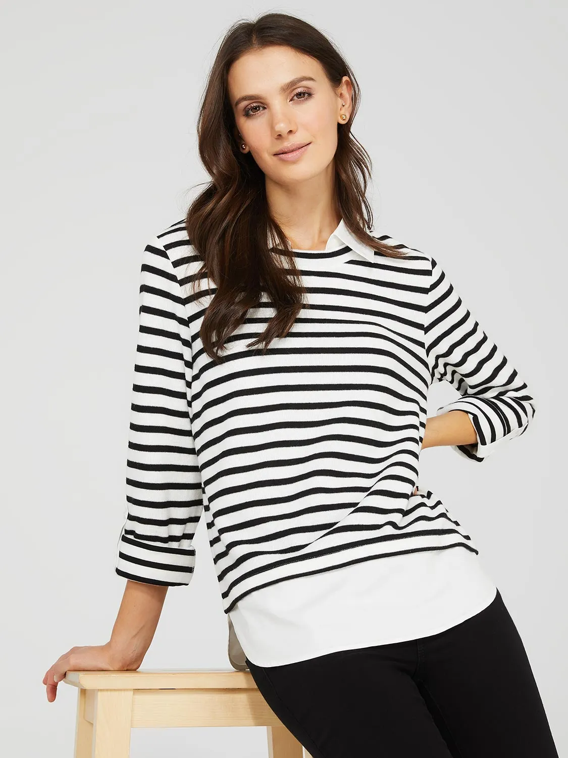 2-Fer Striped Long Sleeve Top