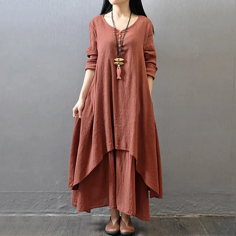 2024 Elegant Solid Layering Maxi Robe Boho Dress