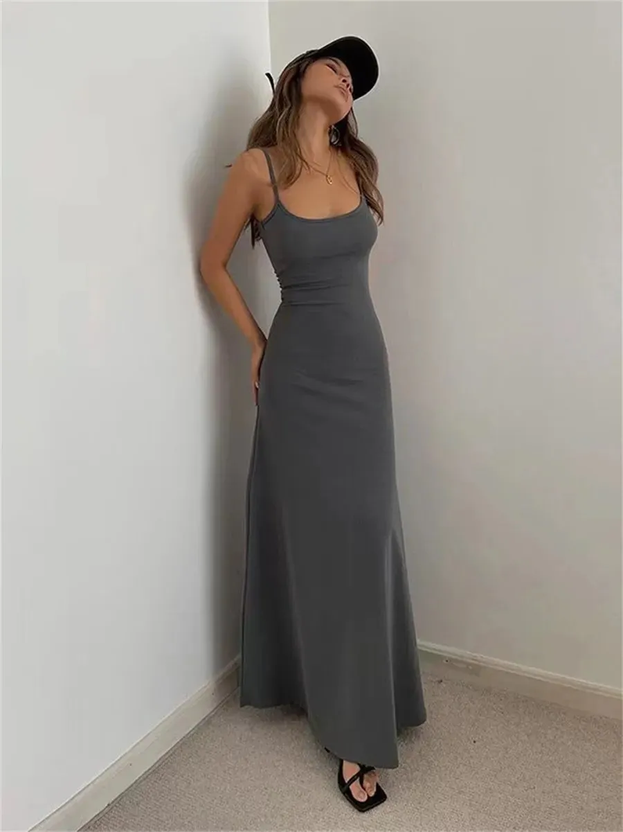 2024 Sexy Sleeveless Spaghetti Strap Split Sheath Maxi Dress