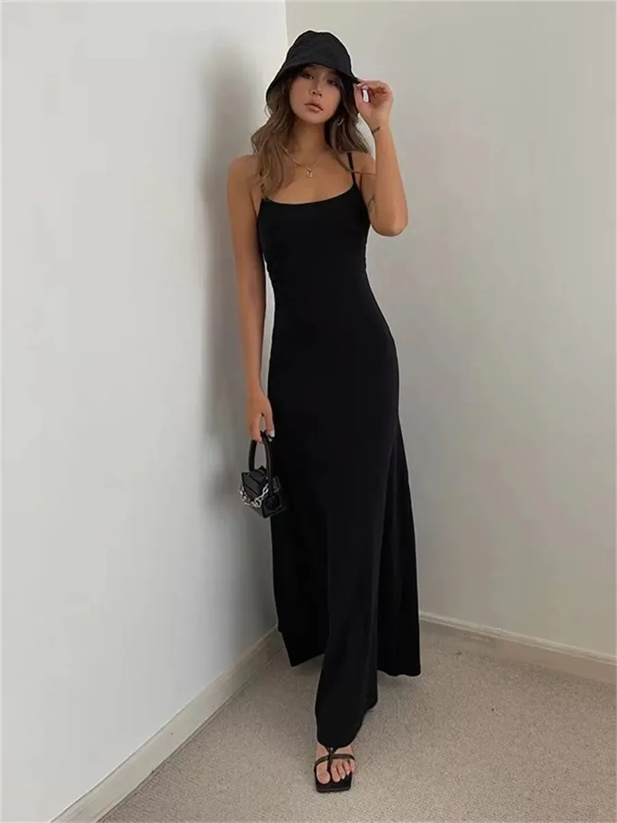 2024 Sexy Sleeveless Spaghetti Strap Split Sheath Maxi Dress