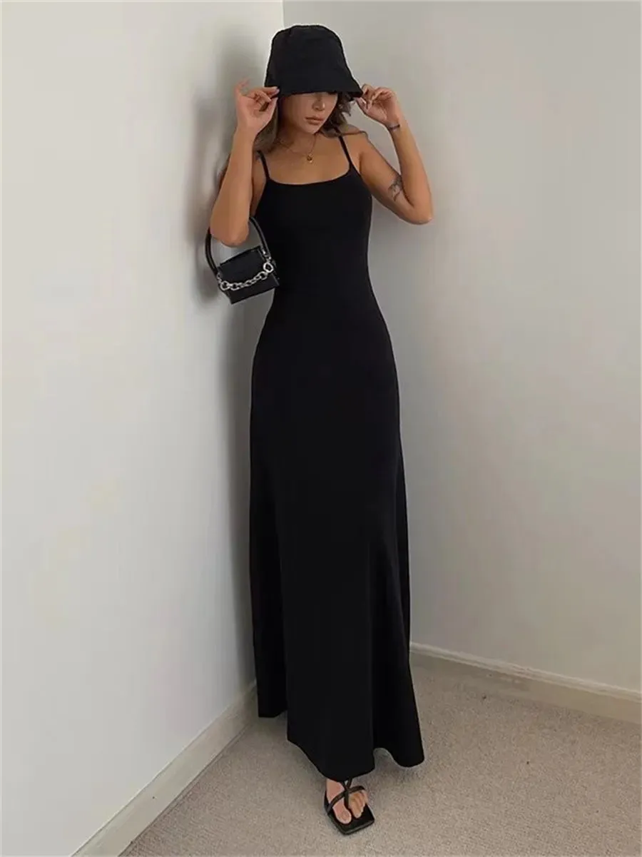 2024 Sexy Sleeveless Spaghetti Strap Split Sheath Maxi Dress