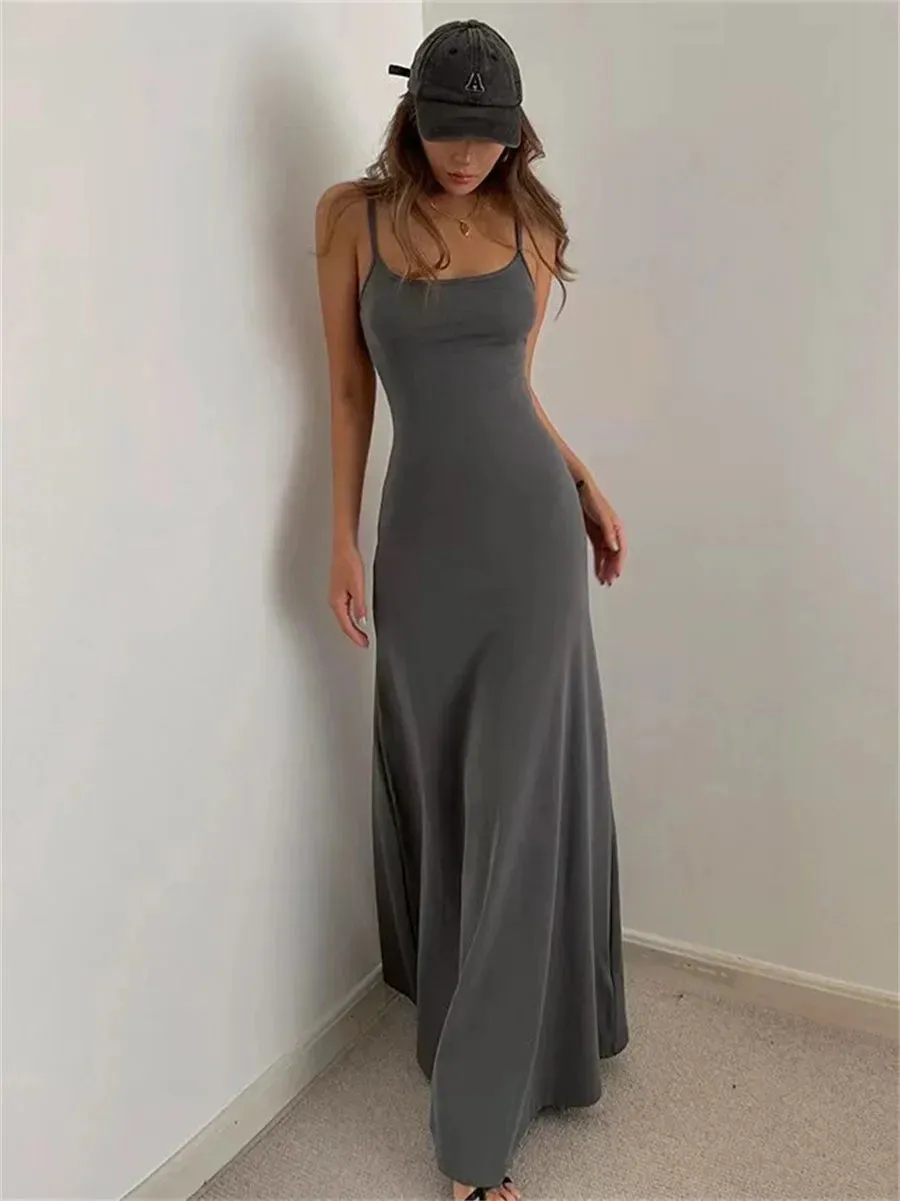 2024 Sexy Sleeveless Spaghetti Strap Split Sheath Maxi Dress