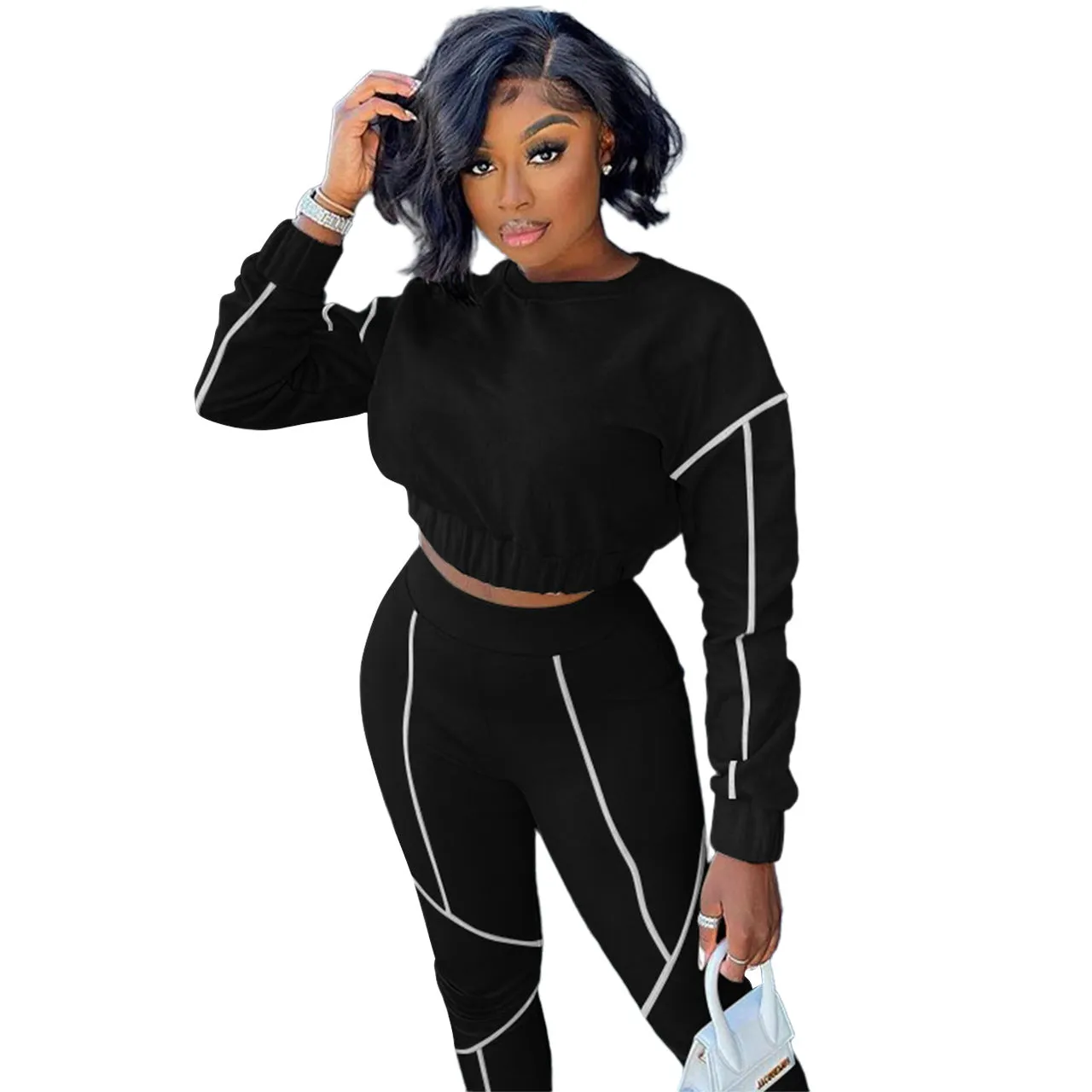 2pcs Wholesale Sweatsuit Sets Short Sweatshirt   High Waist Leggings