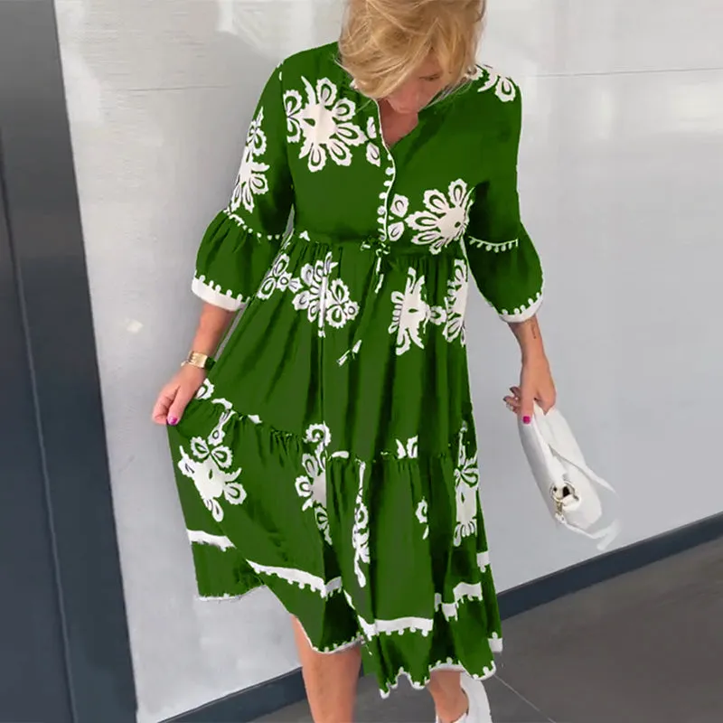 3/4 Sleeve Floral Print Dress