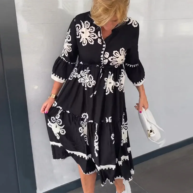 3/4 Sleeve Floral Print Dress