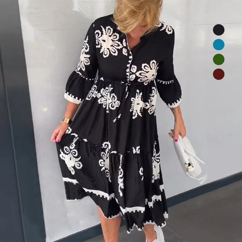 3/4 Sleeve Floral Print Dress