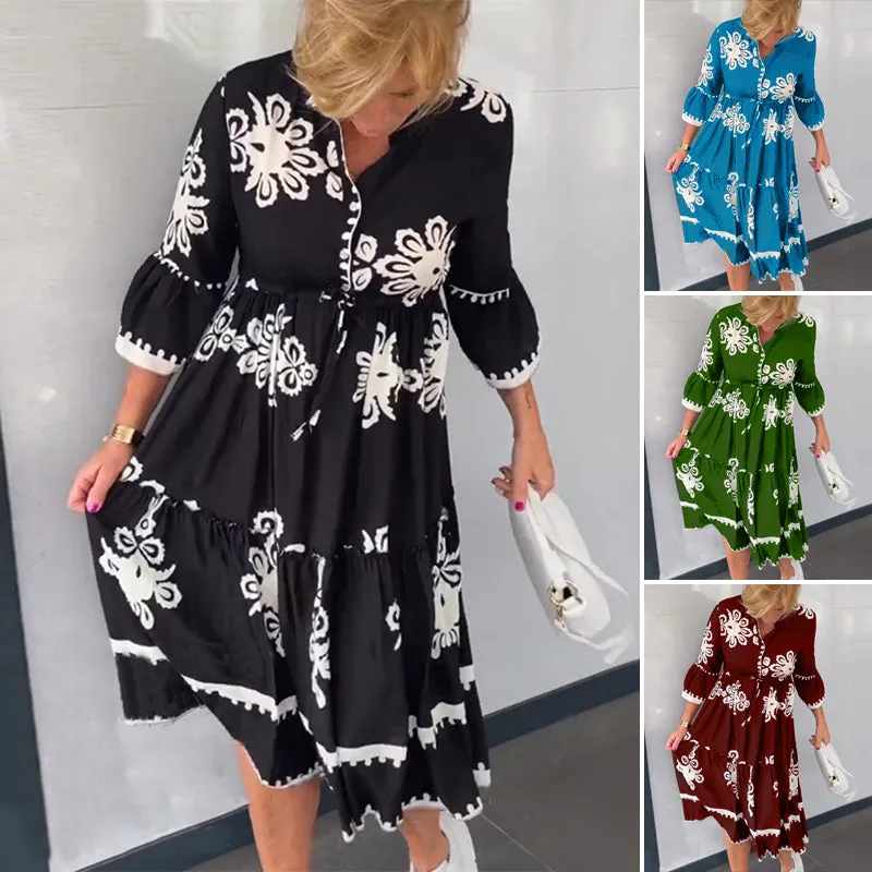 3/4 Sleeve Floral Print Dress