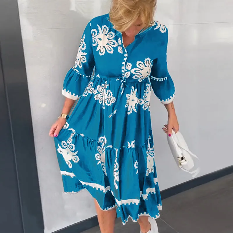 3/4 Sleeve Floral Print Dress