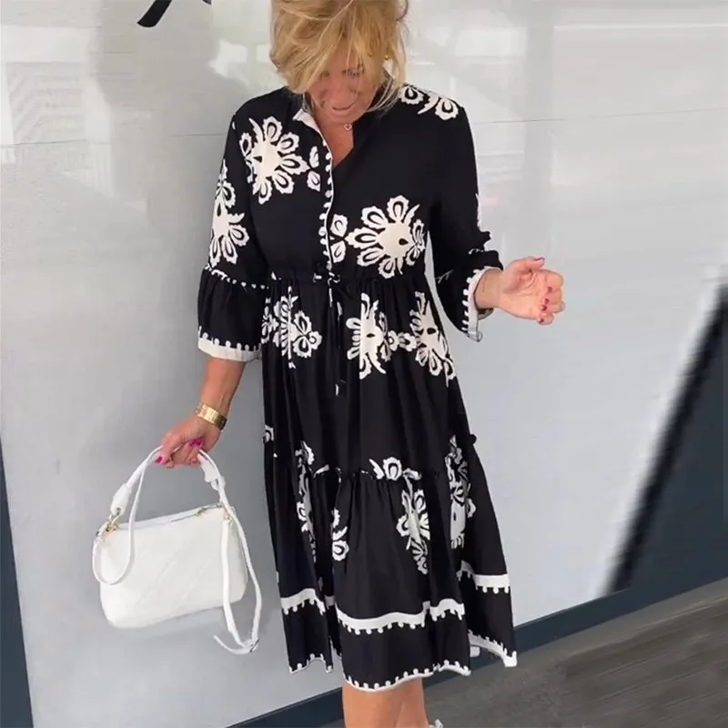 3/4 Sleeve Floral Print Dress