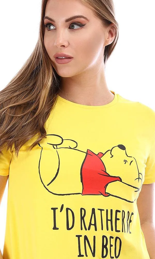 95045 Printed Pooh Short Sleeves Yellow Summer Tee