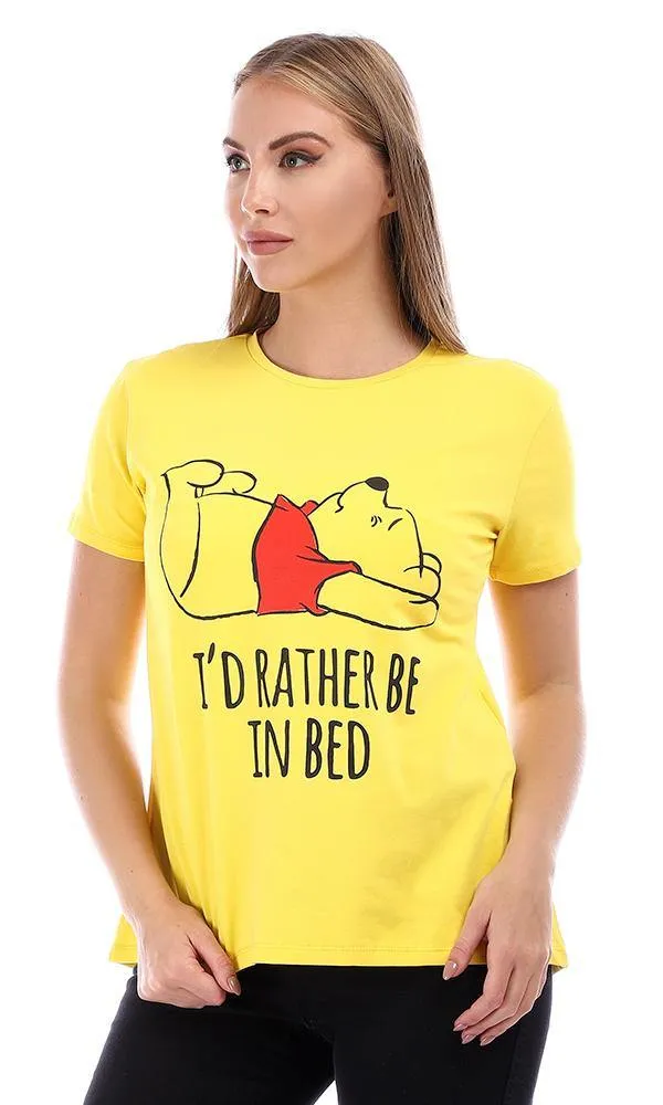 95045 Printed Pooh Short Sleeves Yellow Summer Tee