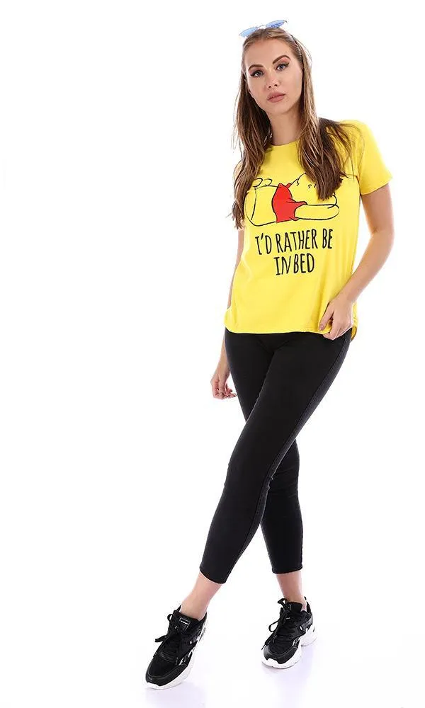 95045 Printed Pooh Short Sleeves Yellow Summer Tee