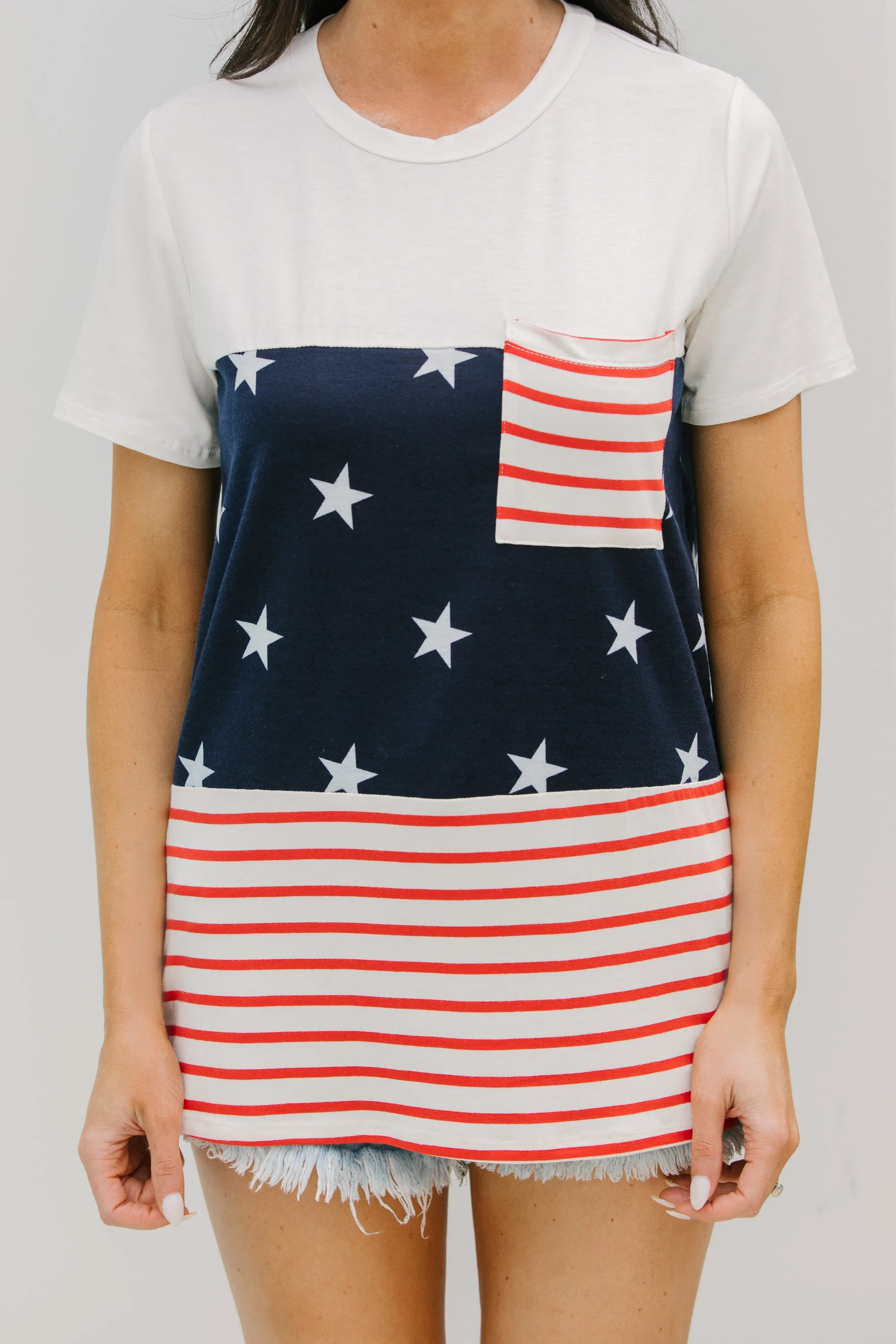 All The Opportunity Navy Blue Star Printed Top