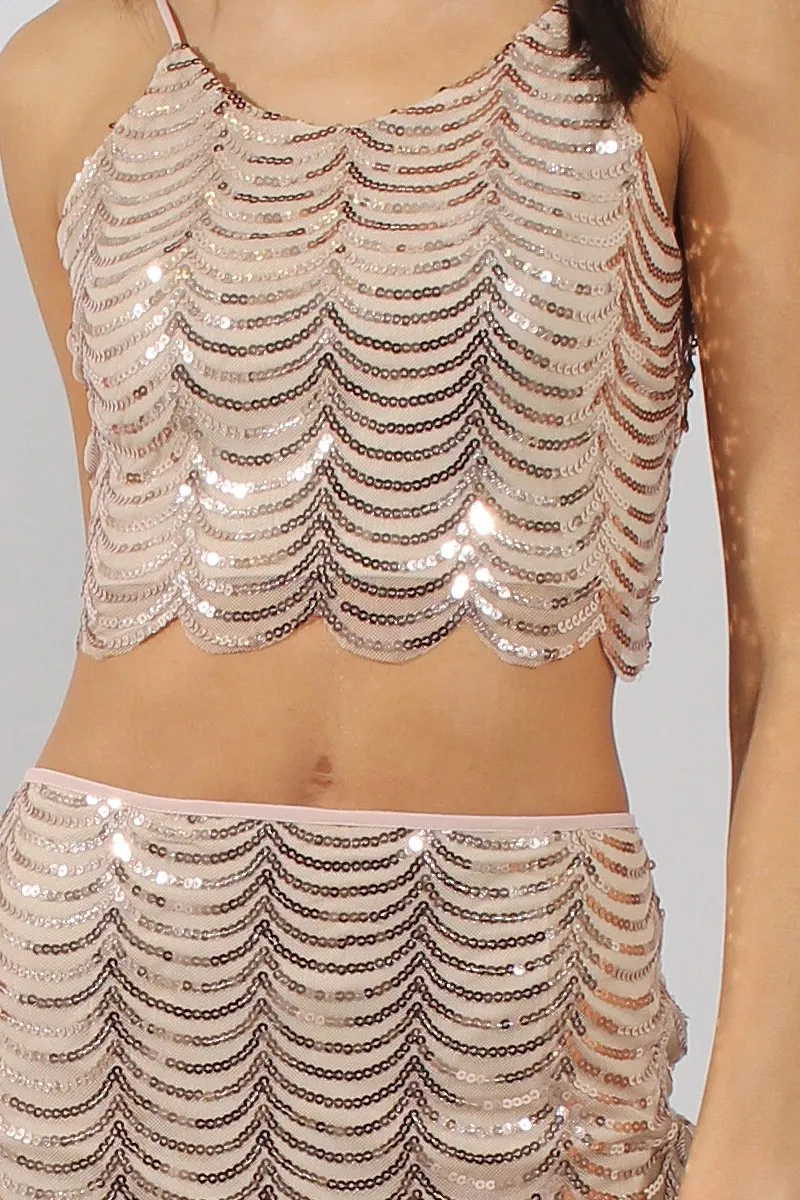 Apricot Sequin Crop Top - Lyle