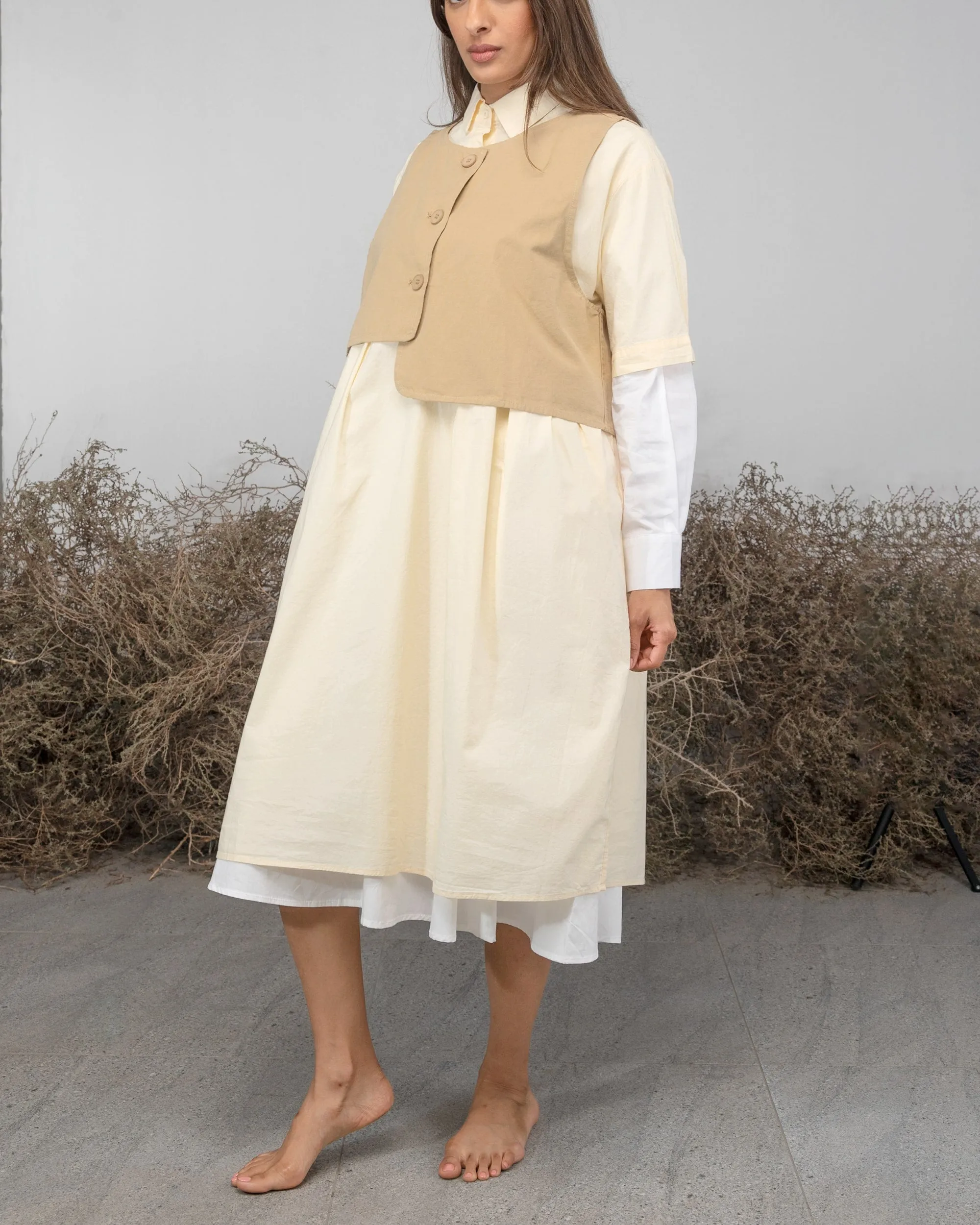 APRON FRONT BUTTONED COTTON DRESS 2398 - فستان