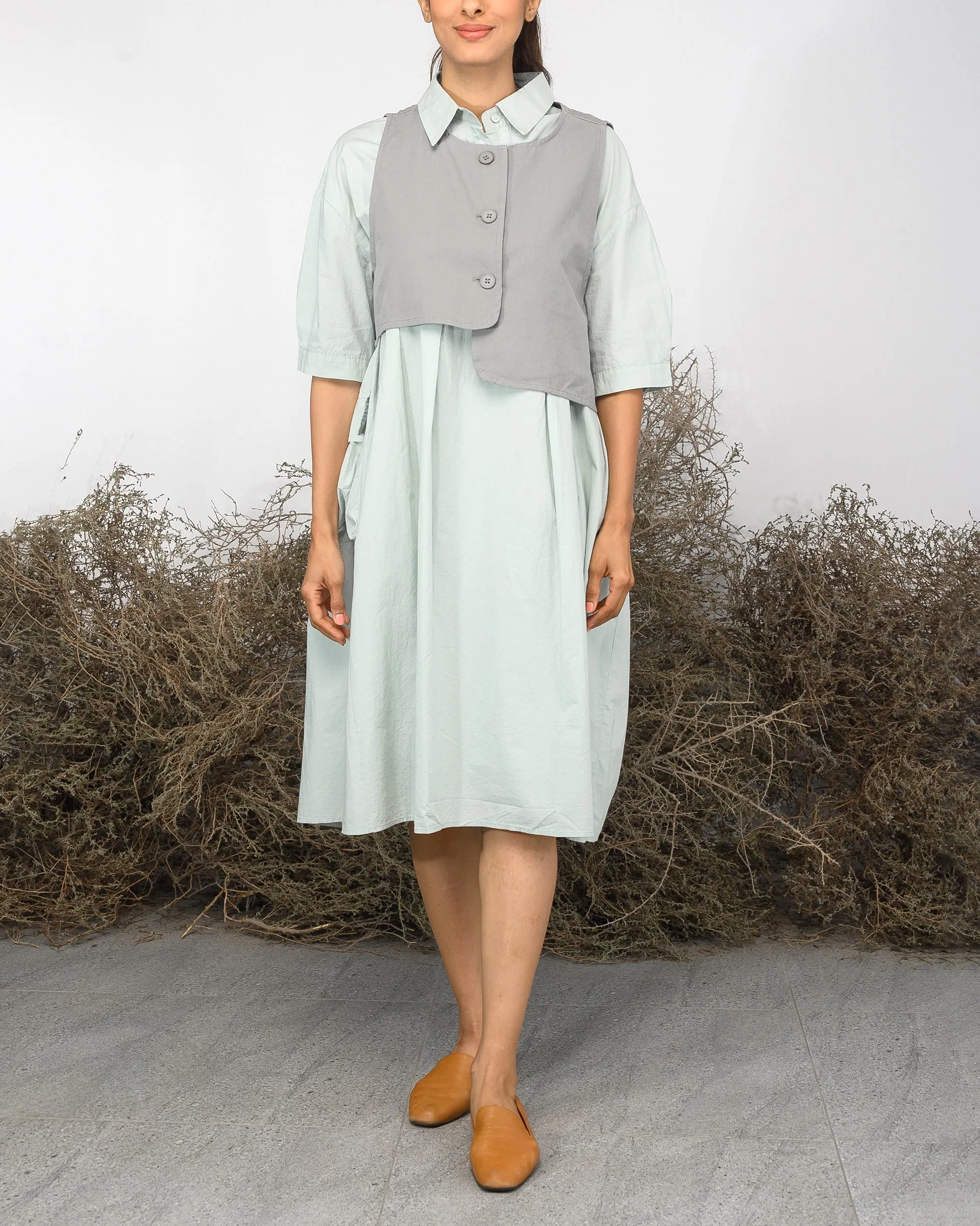 APRON FRONT BUTTONED COTTON DRESS 2398 - فستان