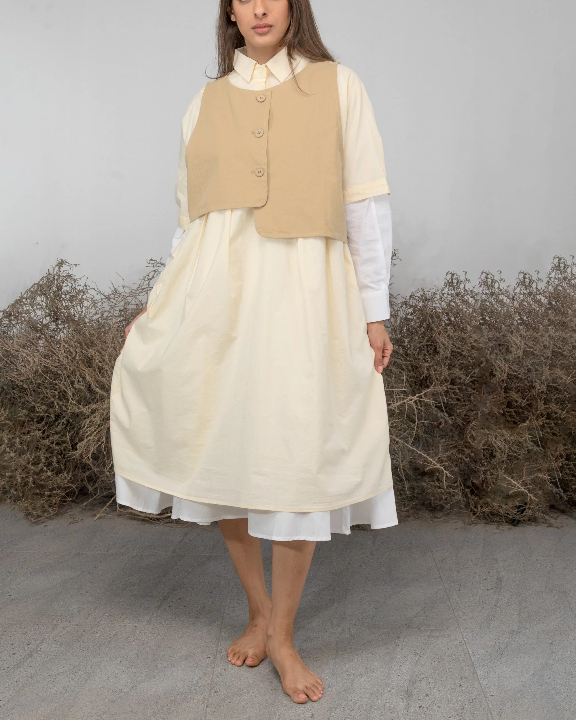 APRON FRONT BUTTONED COTTON DRESS 2398 - فستان