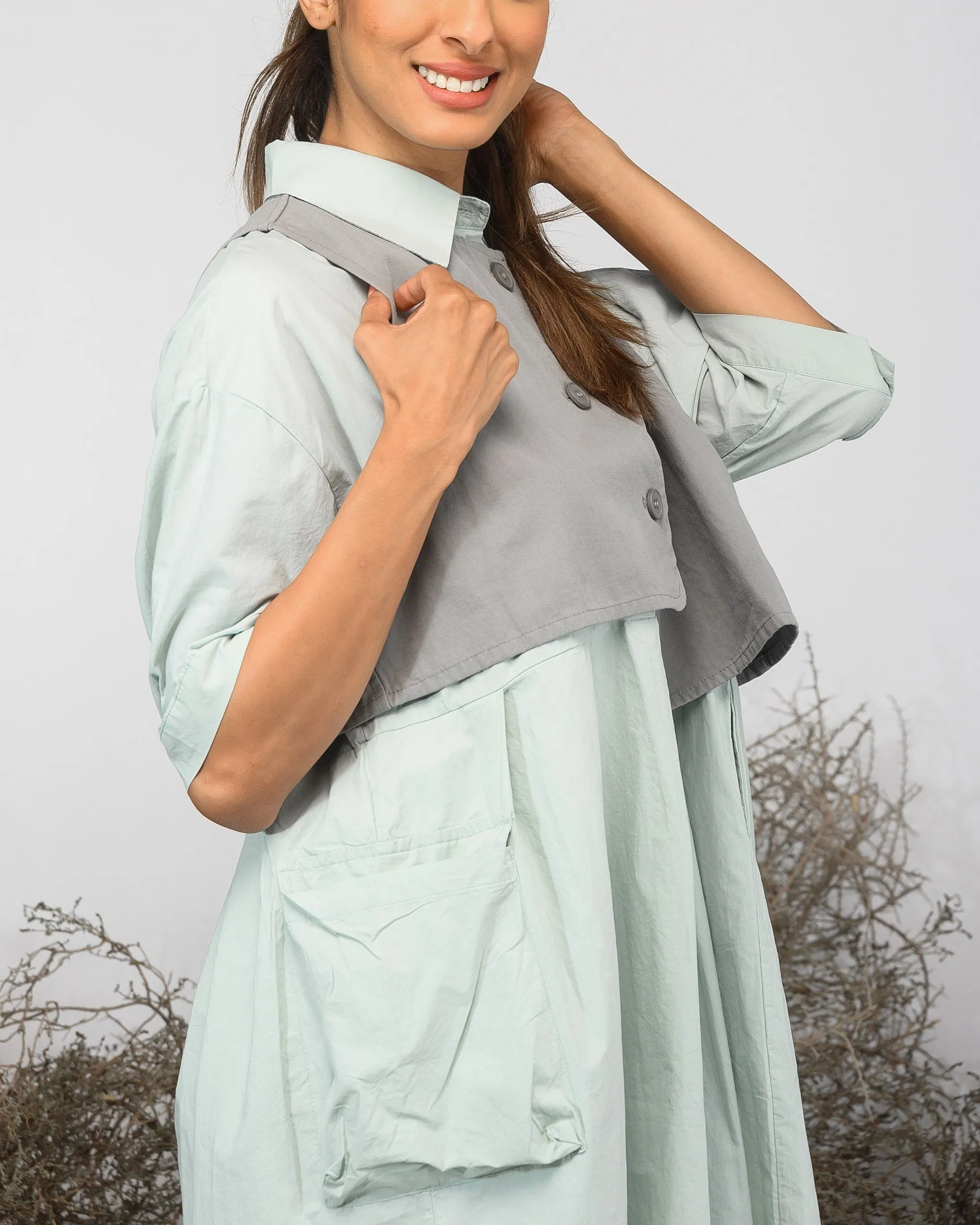 APRON FRONT BUTTONED COTTON DRESS 2398 - فستان