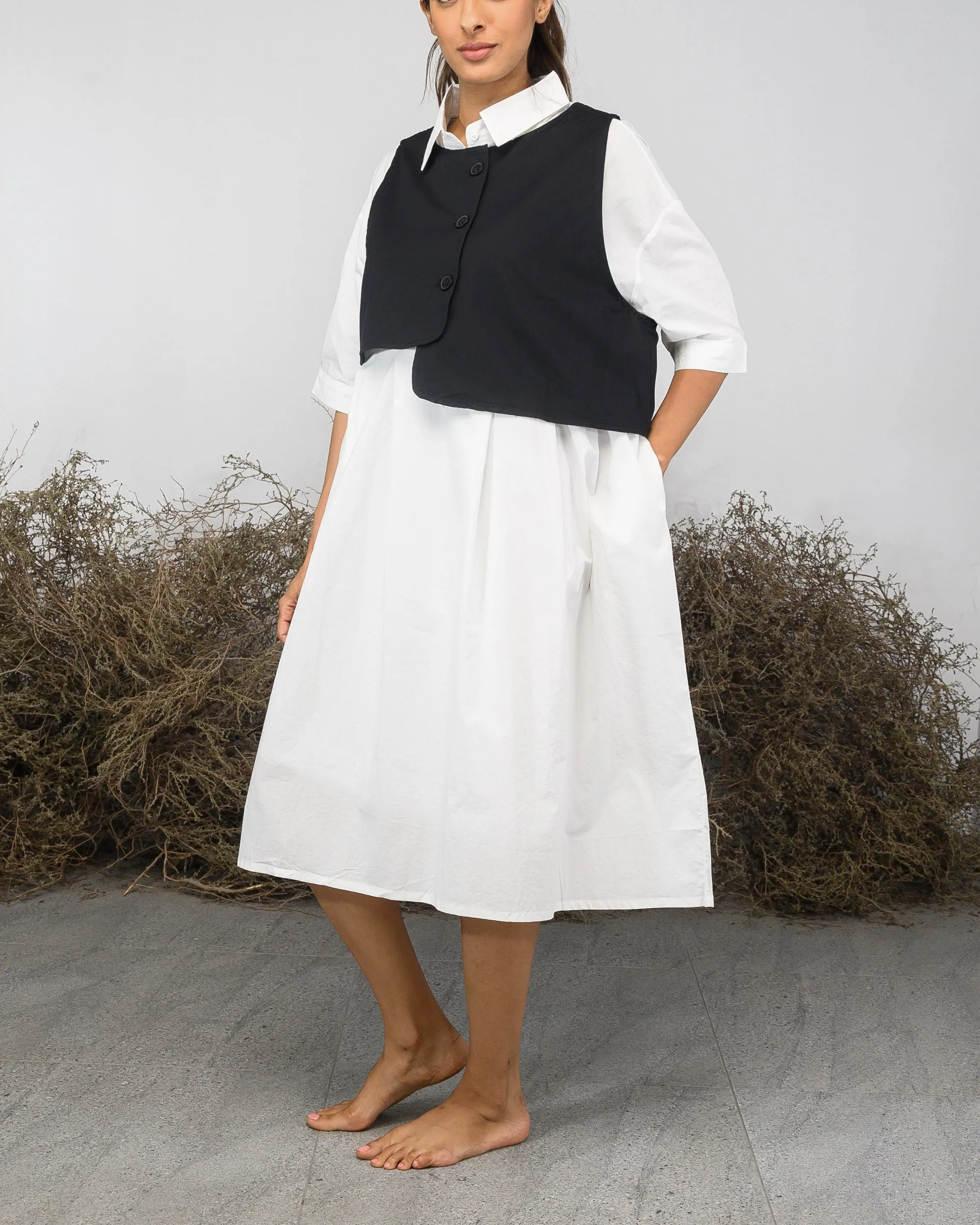 APRON FRONT BUTTONED COTTON DRESS 2398 - فستان