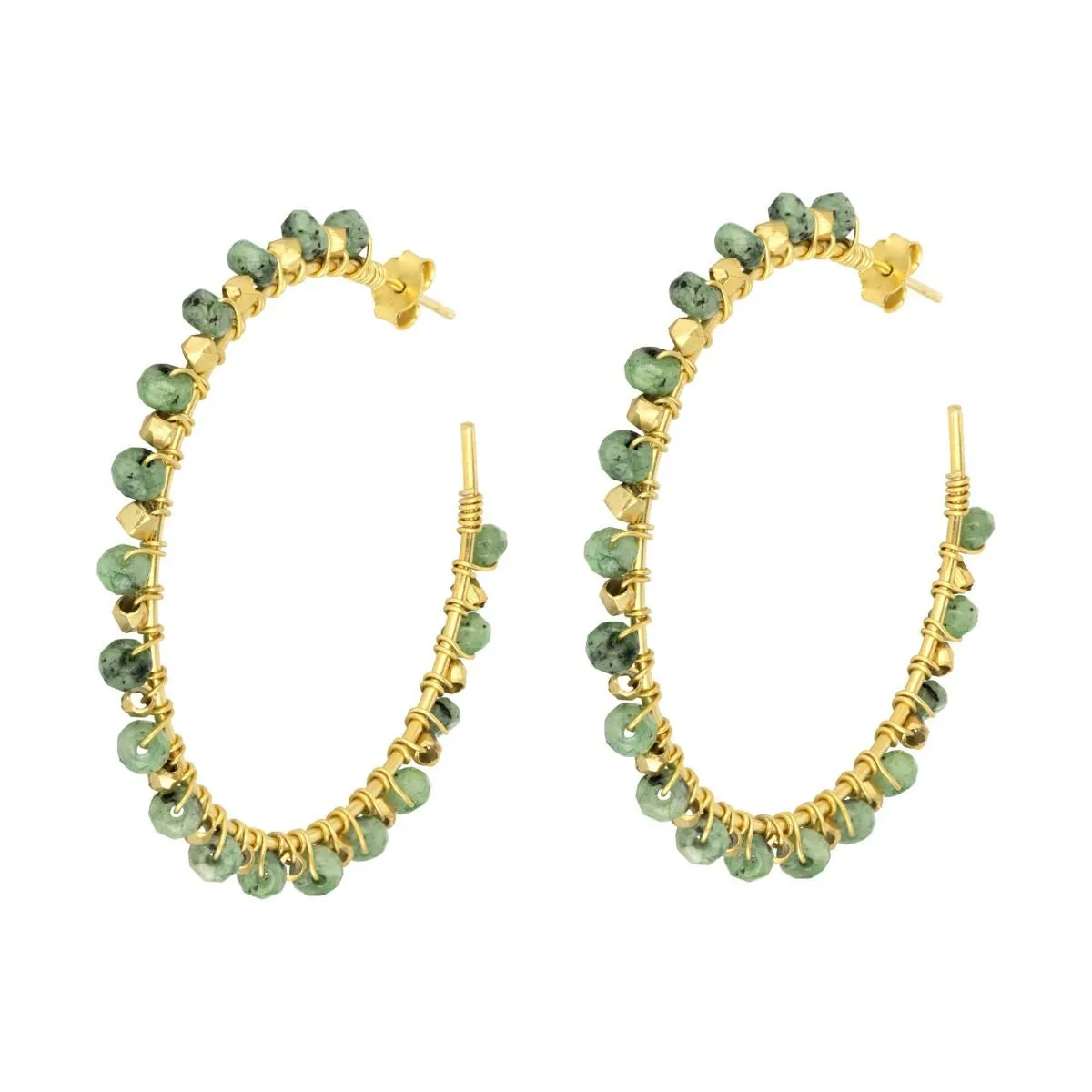 Ashiana JEI05702 Riva Hoop Earrings with Beads in Dark Green