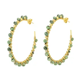 Ashiana JEI05702 Riva Hoop Earrings with Beads in Dark Green