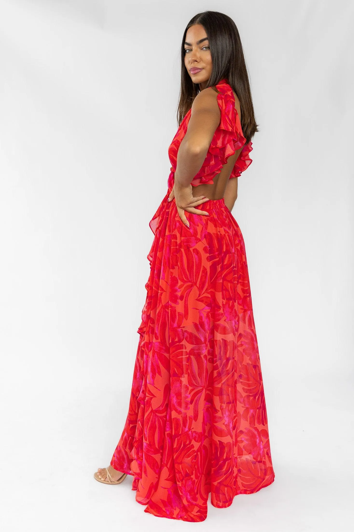 Athena Red Cutout Maxi Dress