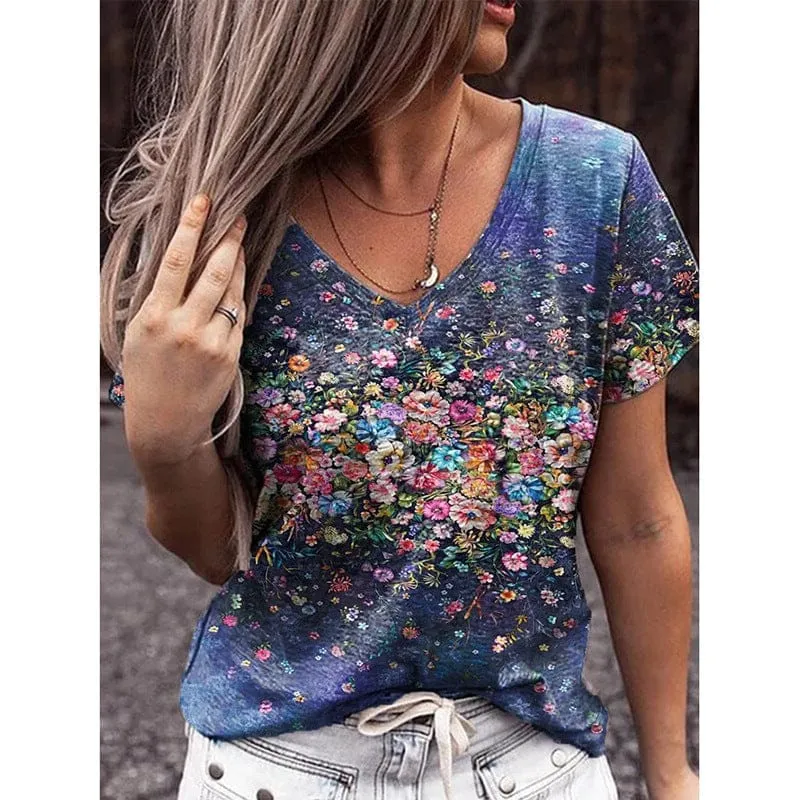 Autumn Flower V-neck Blouse