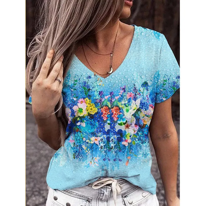 Autumn Flower V-neck Blouse