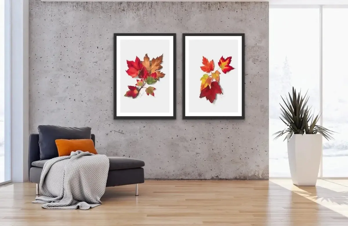 Autumn Leaves I and II - Two Piece Set of Botanical Illustrations By Mary Vaux Walcott