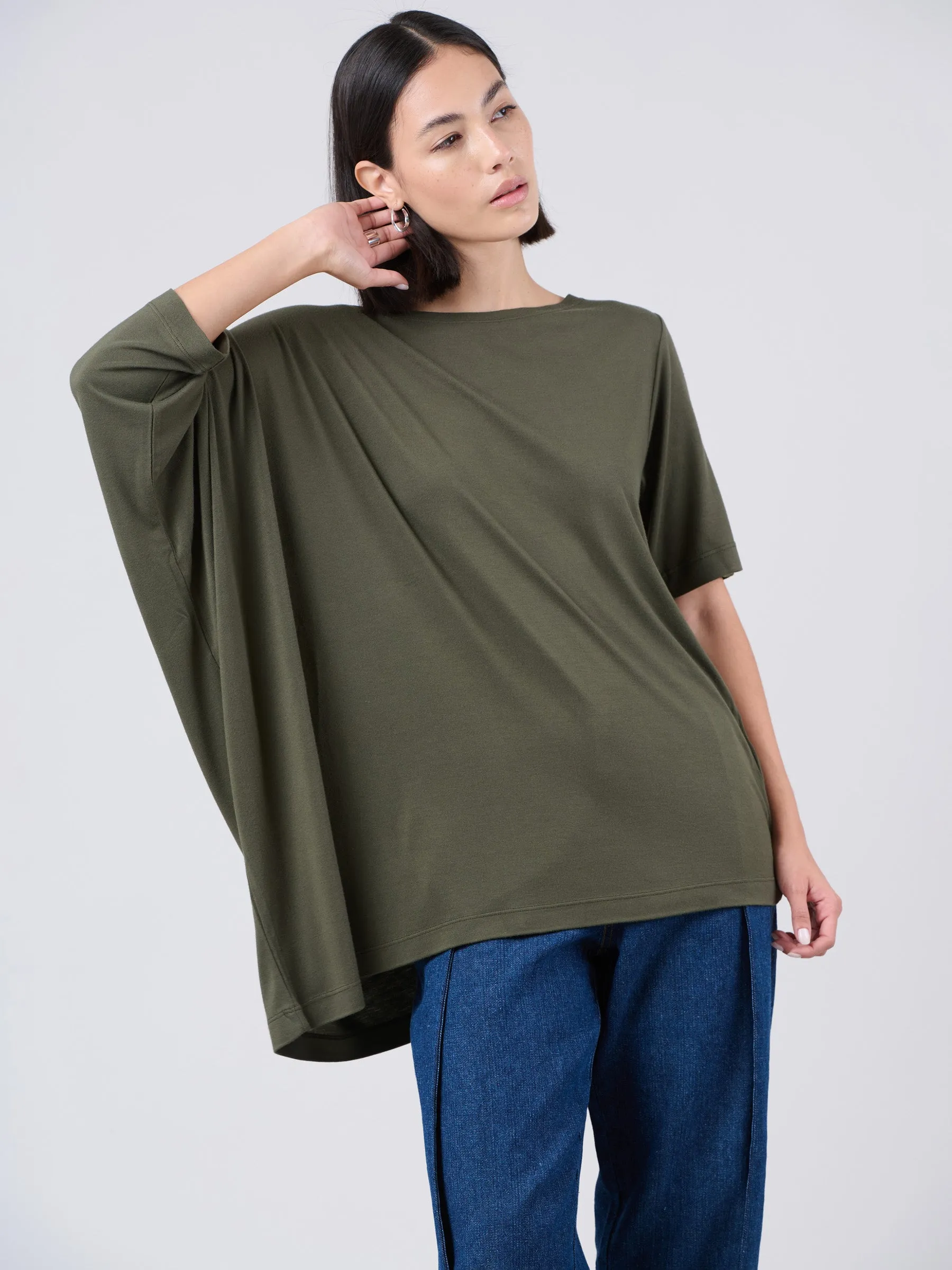 Bamboo Jersey Short Sleeve Asymmetric Top