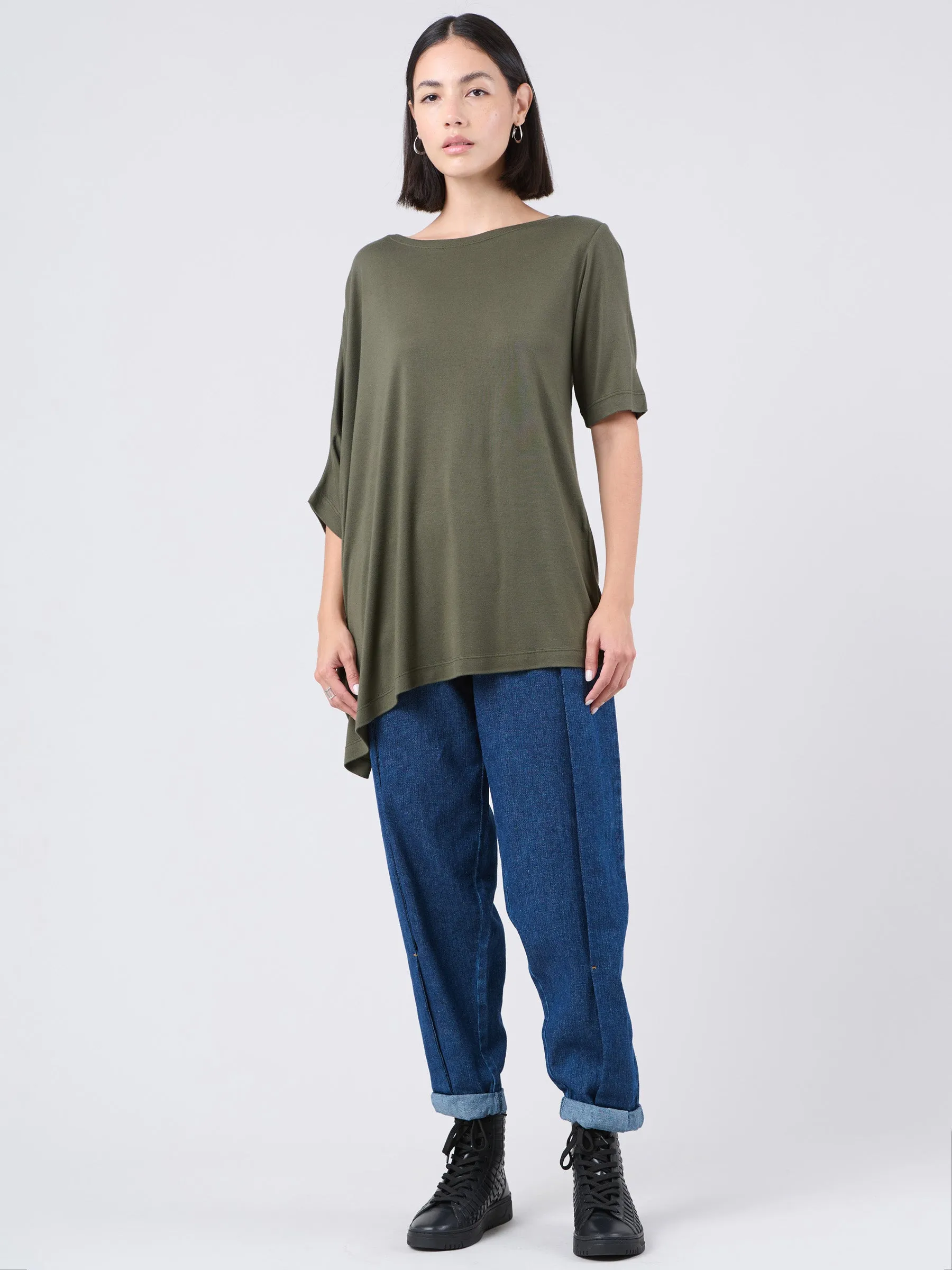 Bamboo Jersey Short Sleeve Asymmetric Top