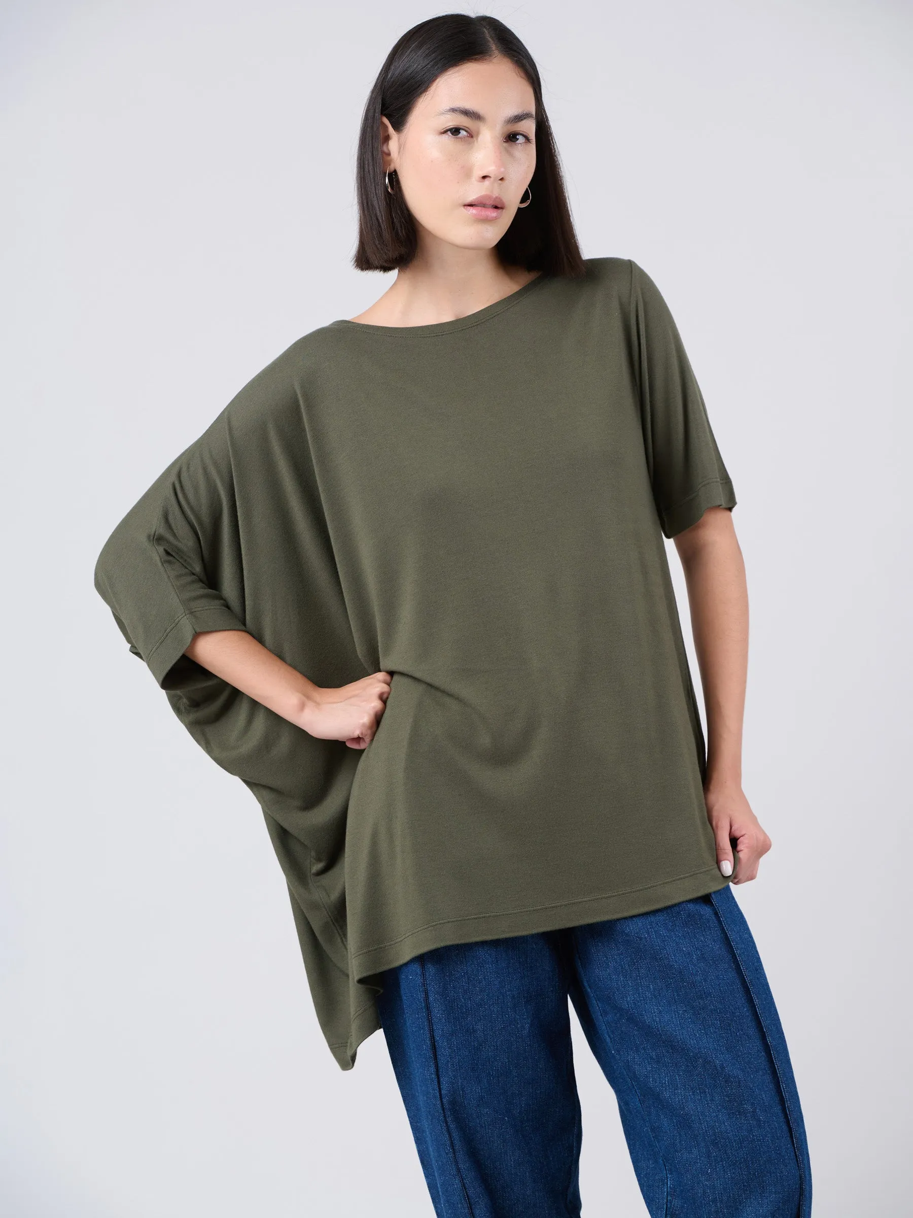 Bamboo Jersey Short Sleeve Asymmetric Top