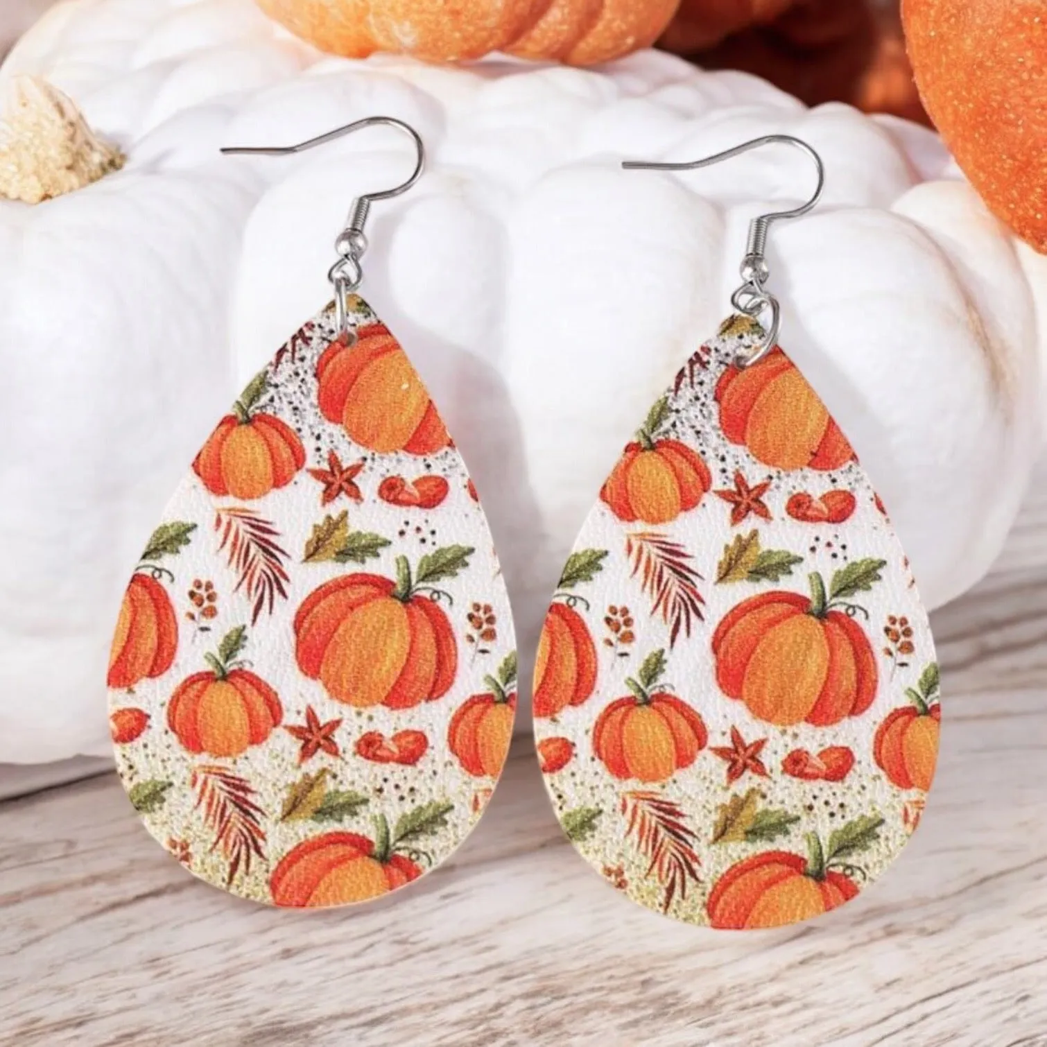 Beautiful Leather Pumpkin Teardrop Earrings