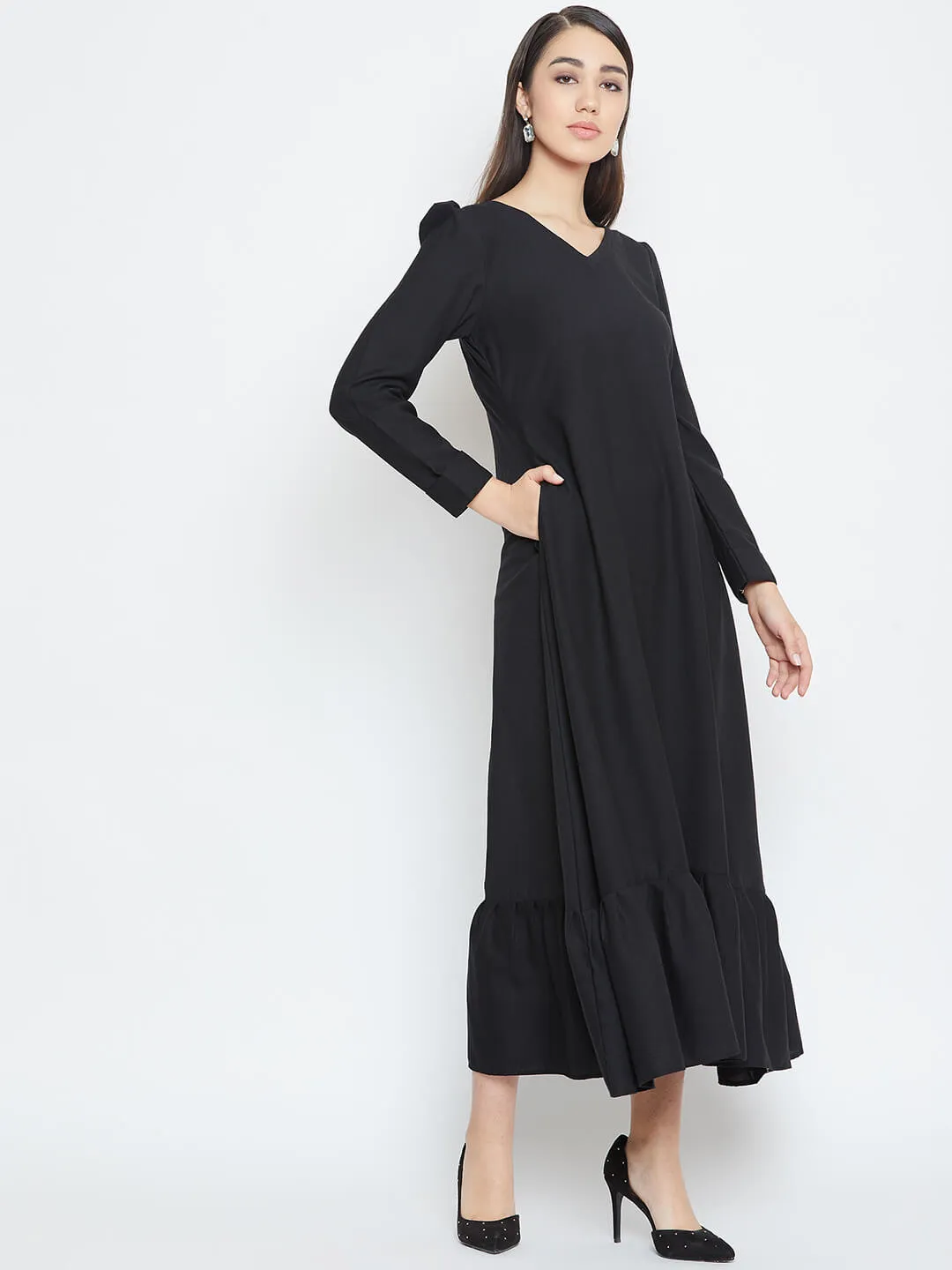 Black Spun Winter Maxi Dress