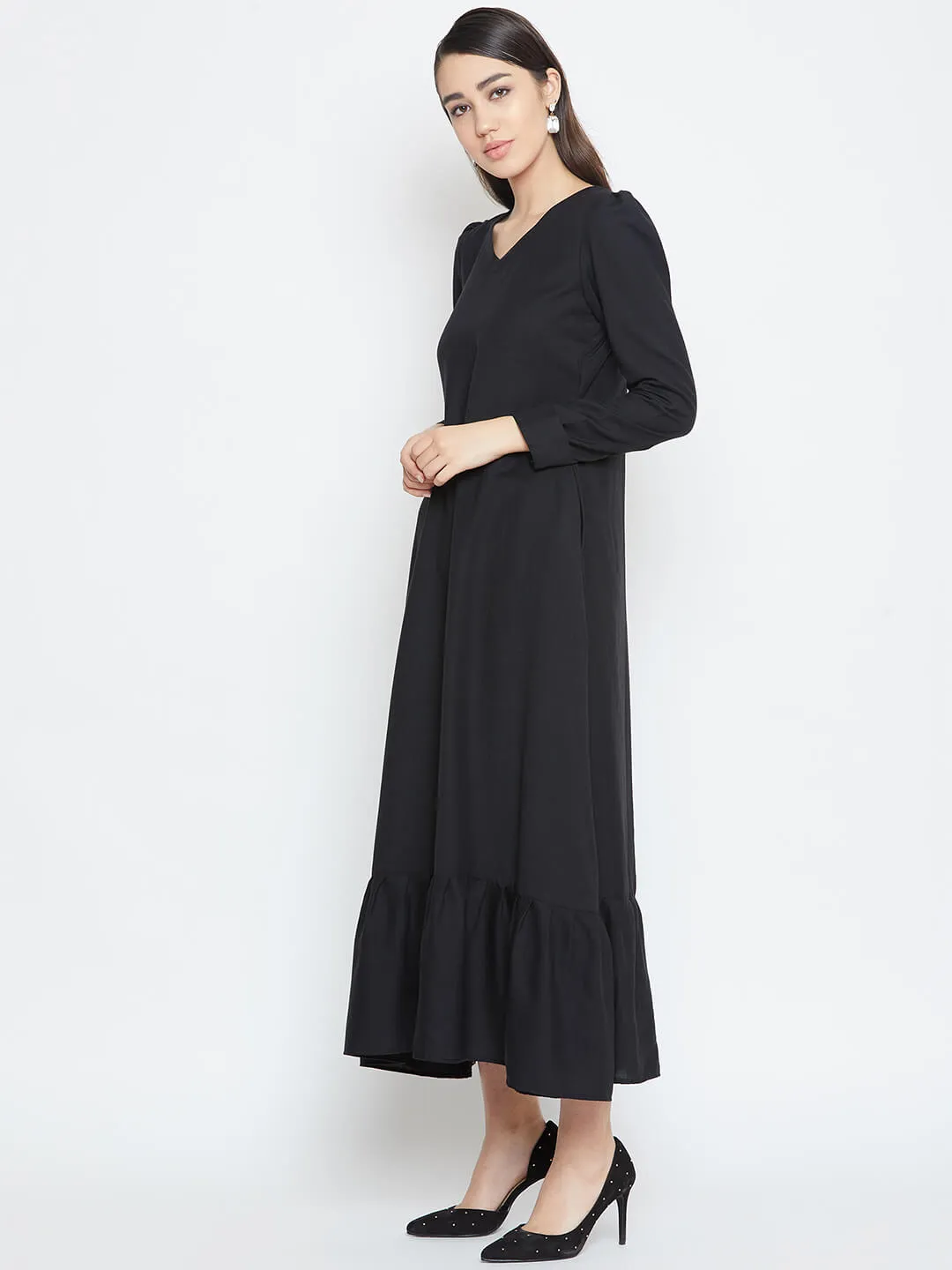 Black Spun Winter Maxi Dress