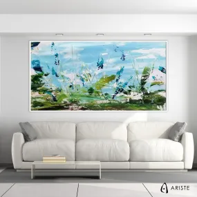 Blue & green large abstract floral painting made to order in a custom size