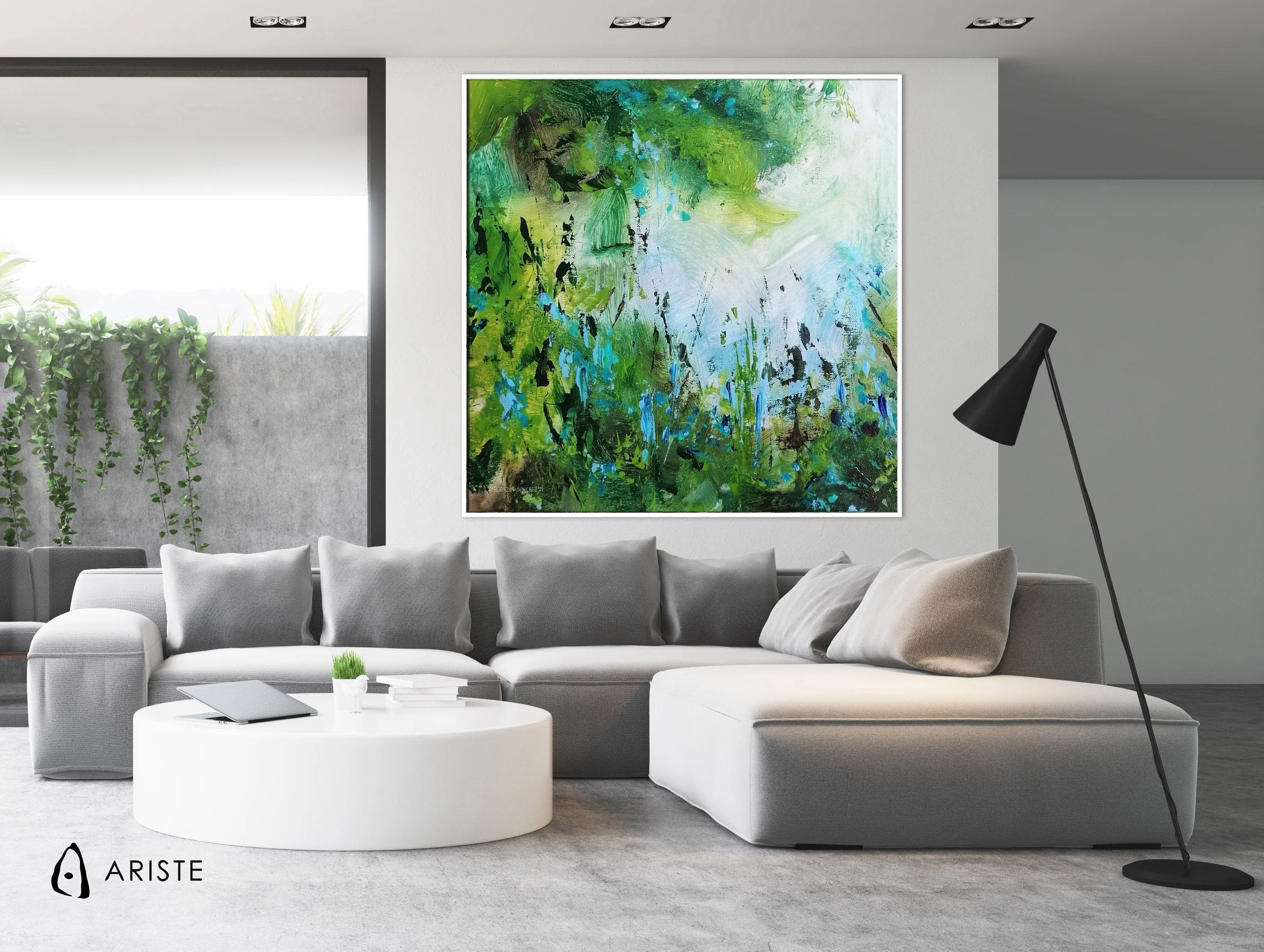 Blue & green large abstract paintings made to order in a custom size