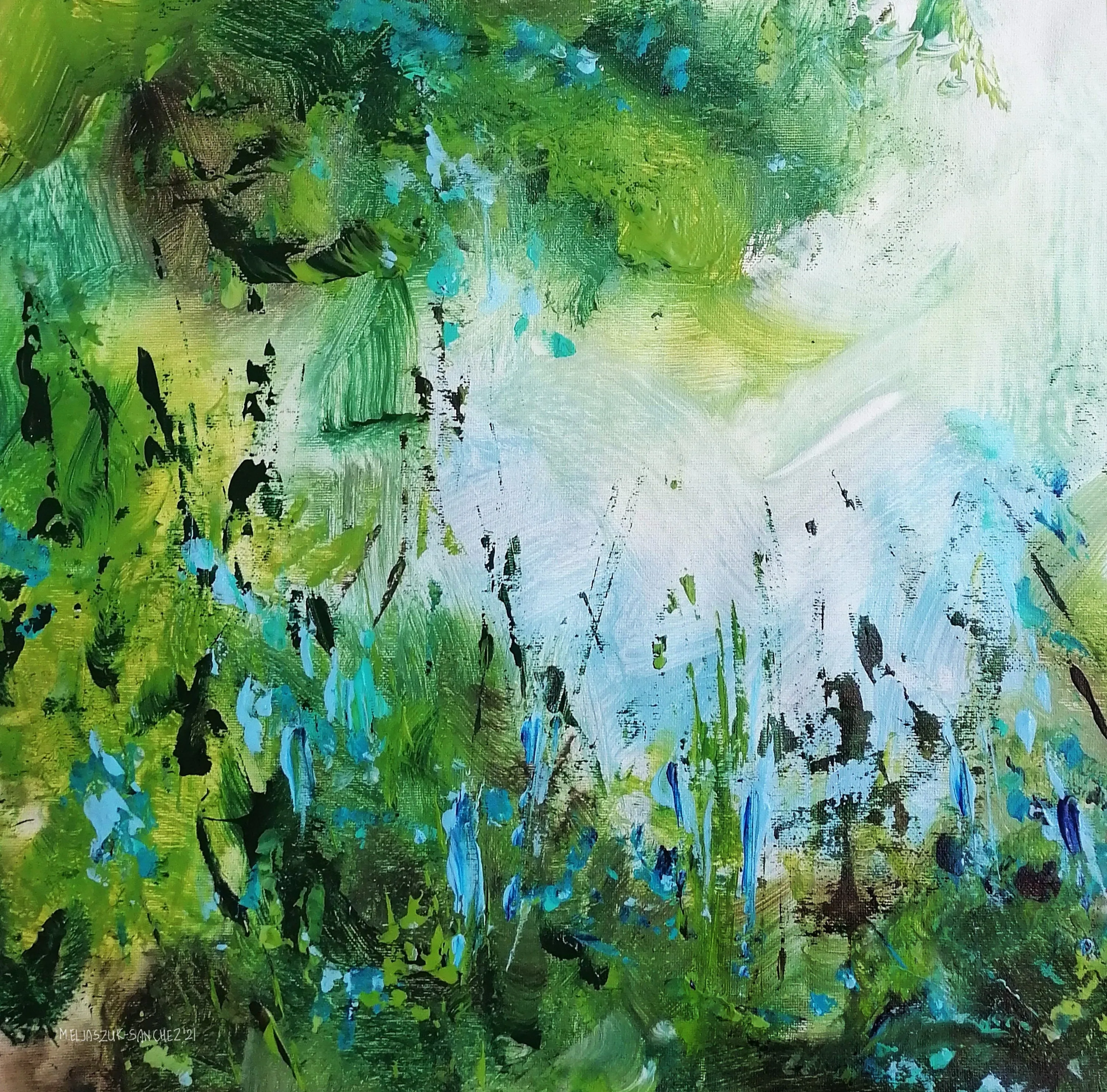 Blue & green large abstract paintings made to order in a custom size