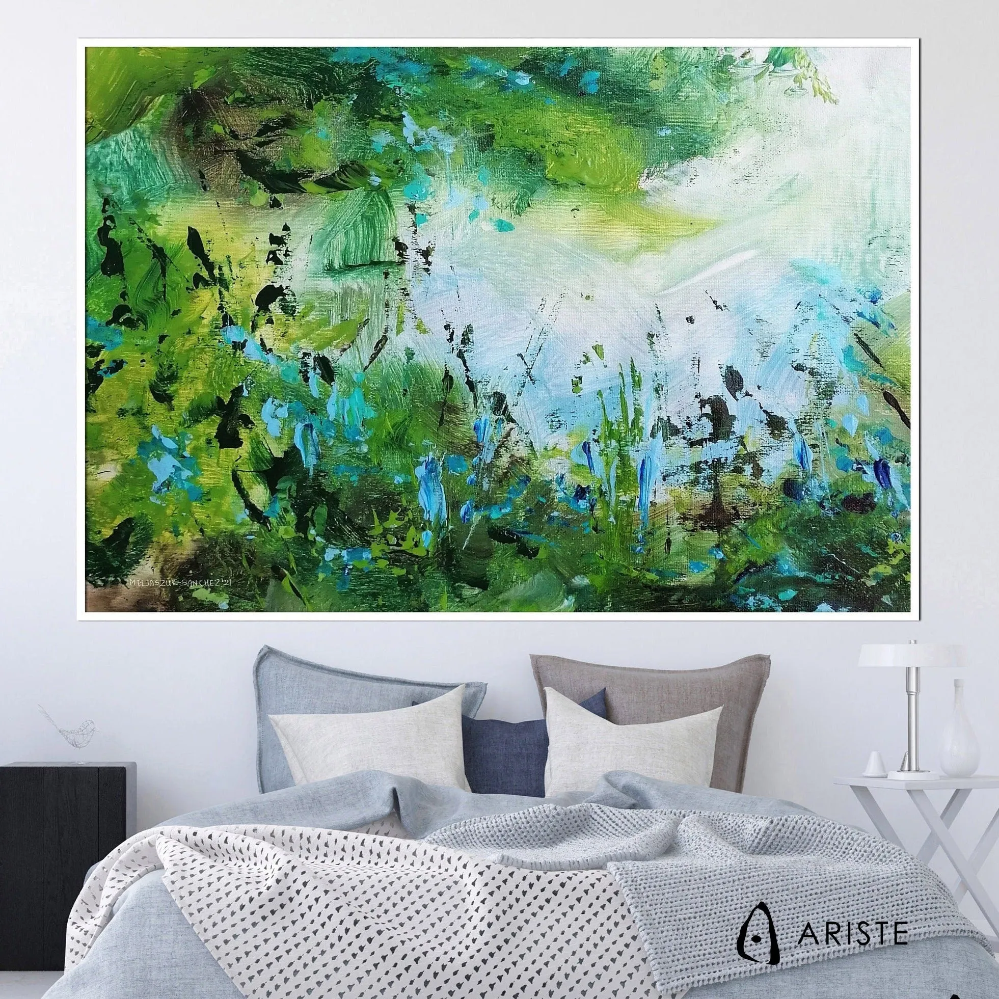 Blue & green large abstract paintings made to order in a custom size