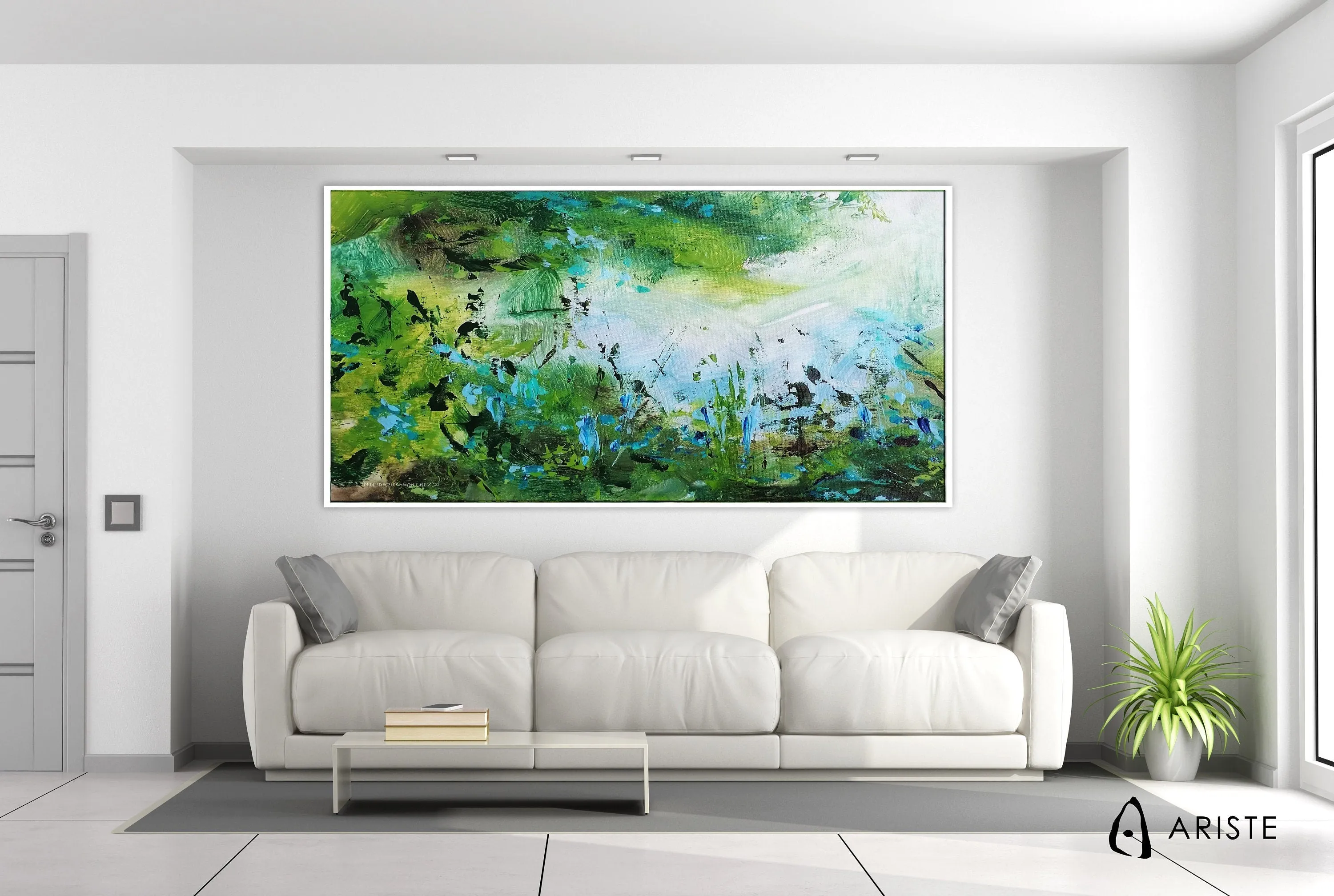 Blue & green large abstract paintings made to order in a custom size