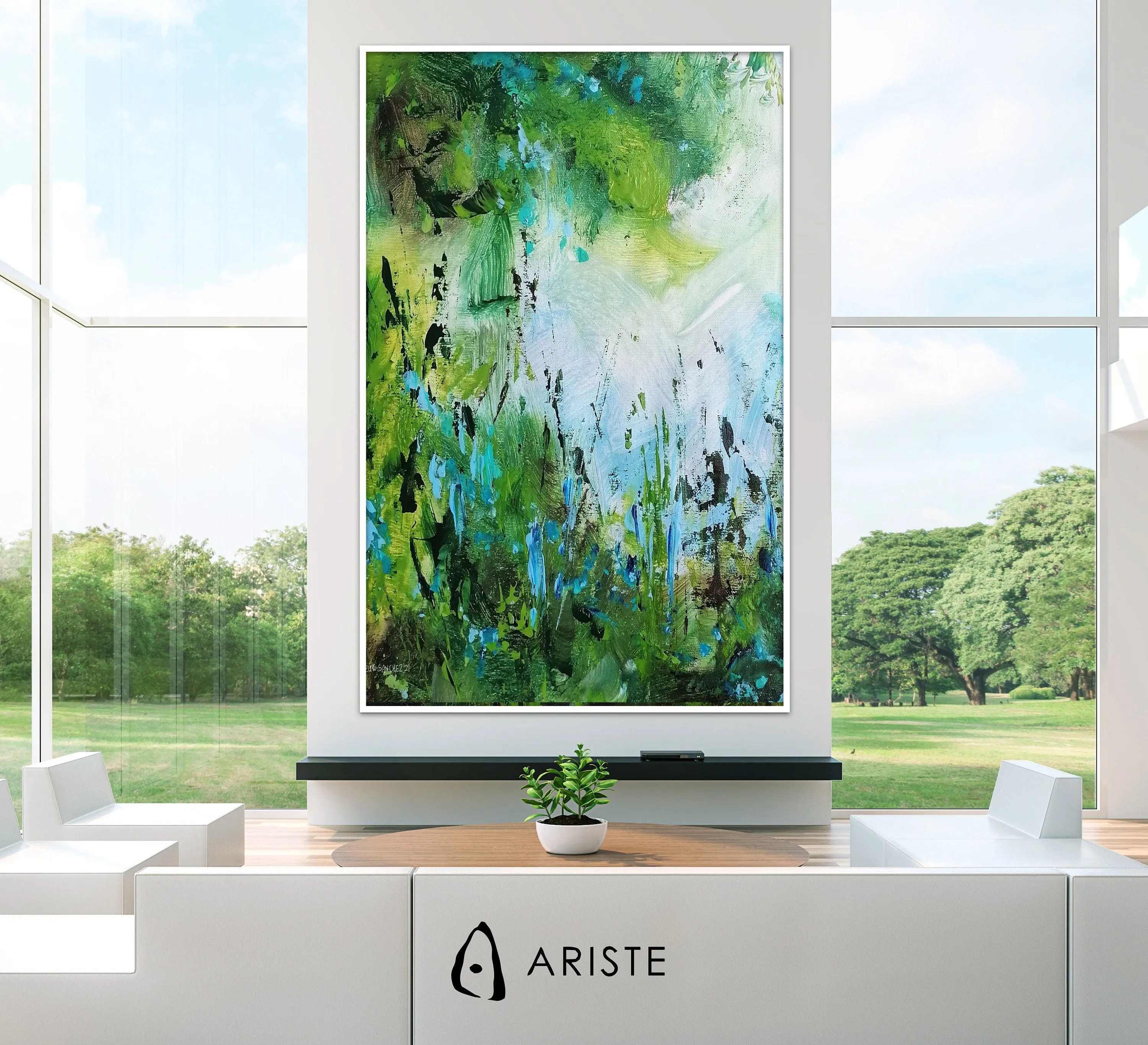 Blue & green large abstract paintings made to order in a custom size