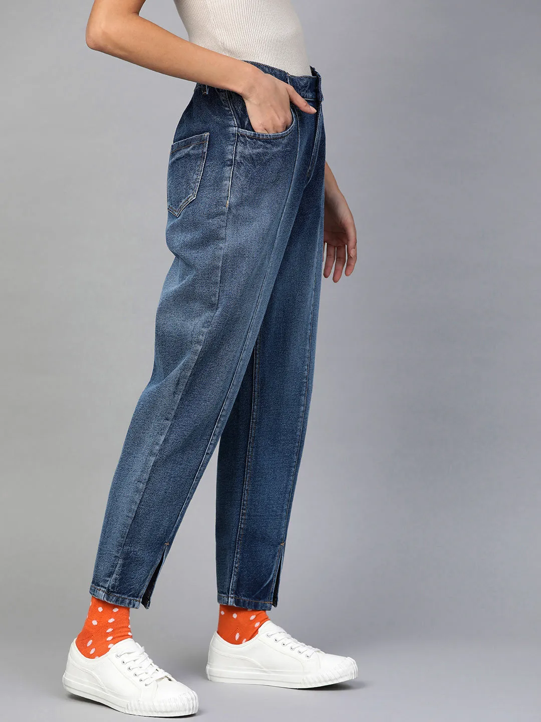 Blue High Waist Front Slit Jeans