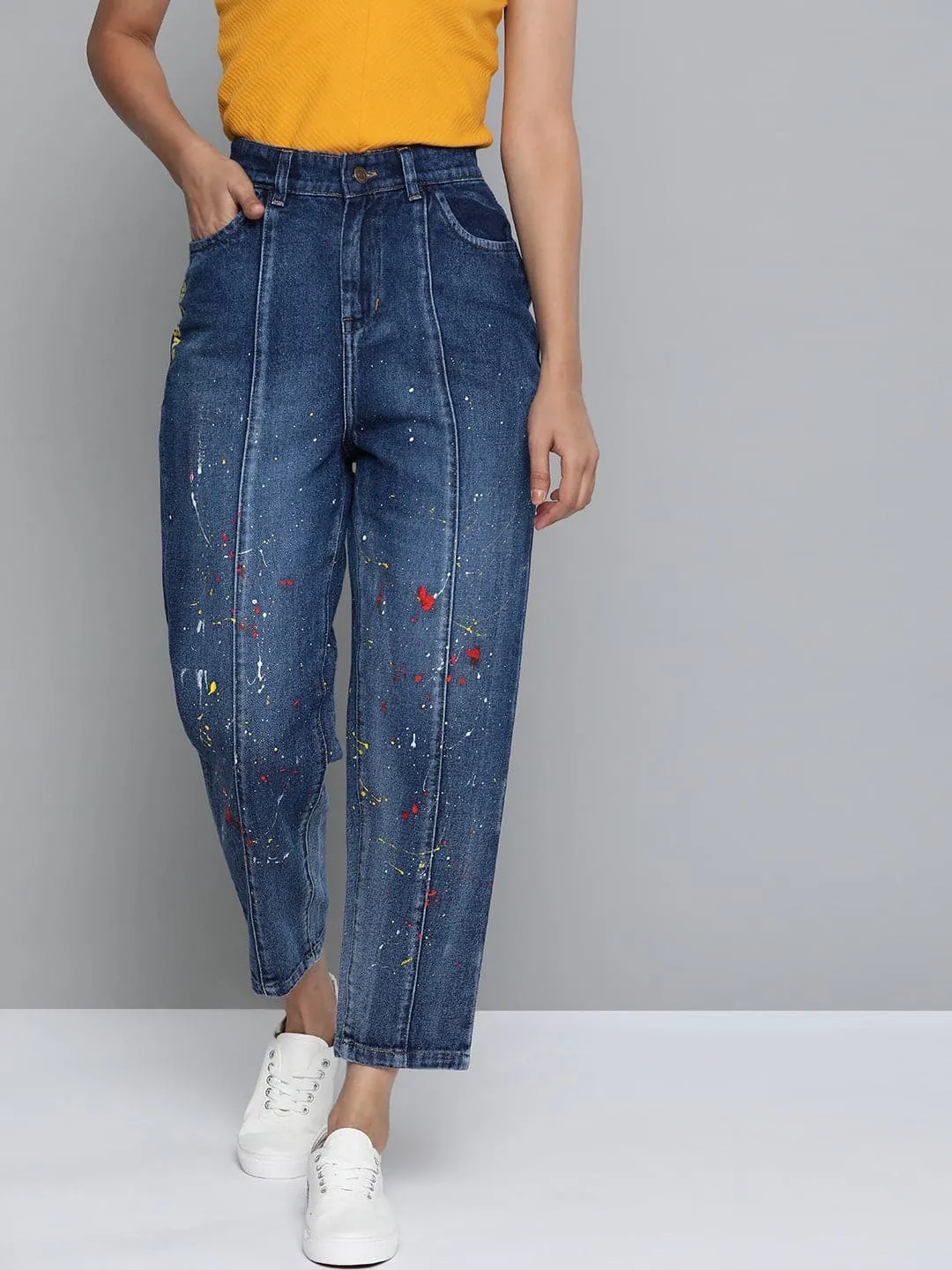 Blue Paint Splatter Slouchy Jeans