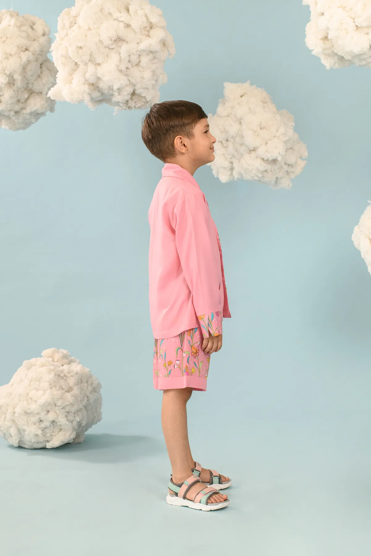 Blush Rose- Pink Shirt & Floral Shorts Set For Boys