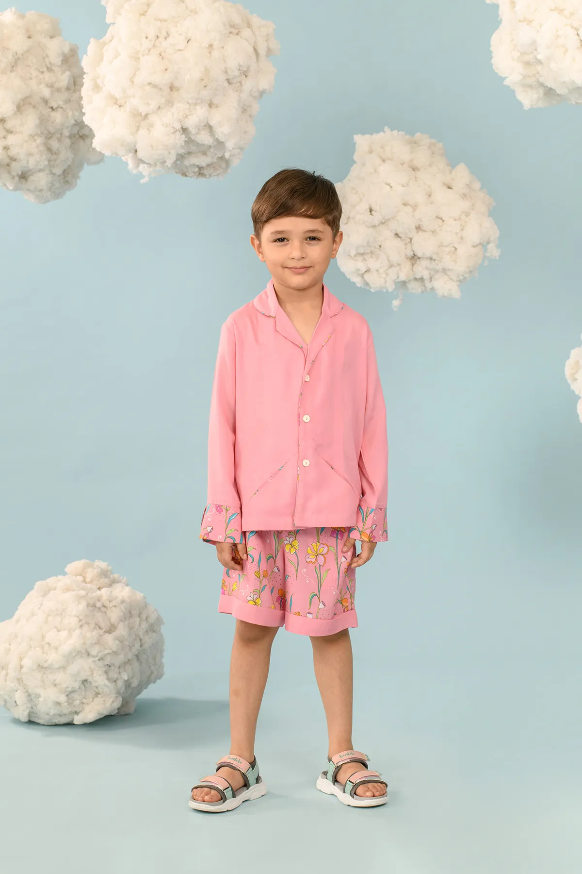 Blush Rose- Pink Shirt & Floral Shorts Set For Boys