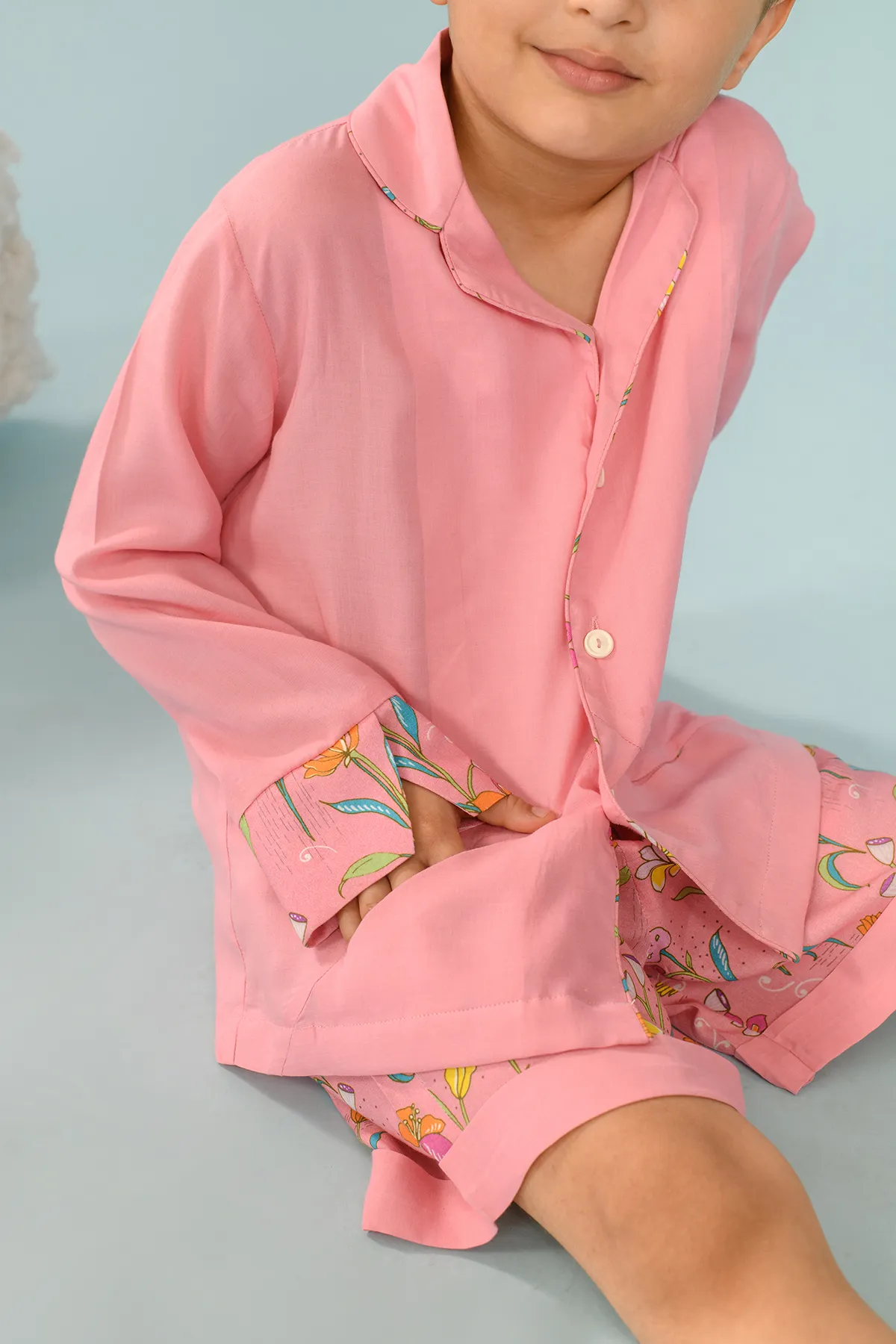 Blush Rose- Pink Shirt & Floral Shorts Set For Boys